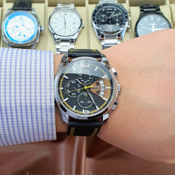 Класичний чоловічий кварцевий наручний годинник з хронографом Skmei 9106 Silver-Black-Yellow
