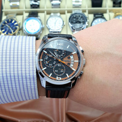Класичний чоловічий кварцевий наручний годинник з хронографом Skmei 9106 Silver-Black-Orange