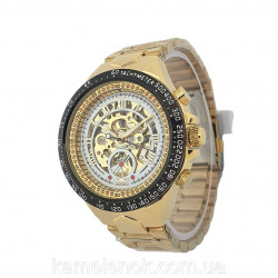 Чоловічий механічний наручний годинник скелетони з автопідзаводом Winner 8067 Gold-Black-White