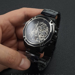 Чоловічий механічний наручний годинник скелетон з автопідзаводом Forsining 8130 Black-Silver